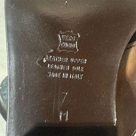 Talbots Made in Italy Brown Woven Leather Slides Heeled Sandals 7M Square Toe - Picture 8 of 9